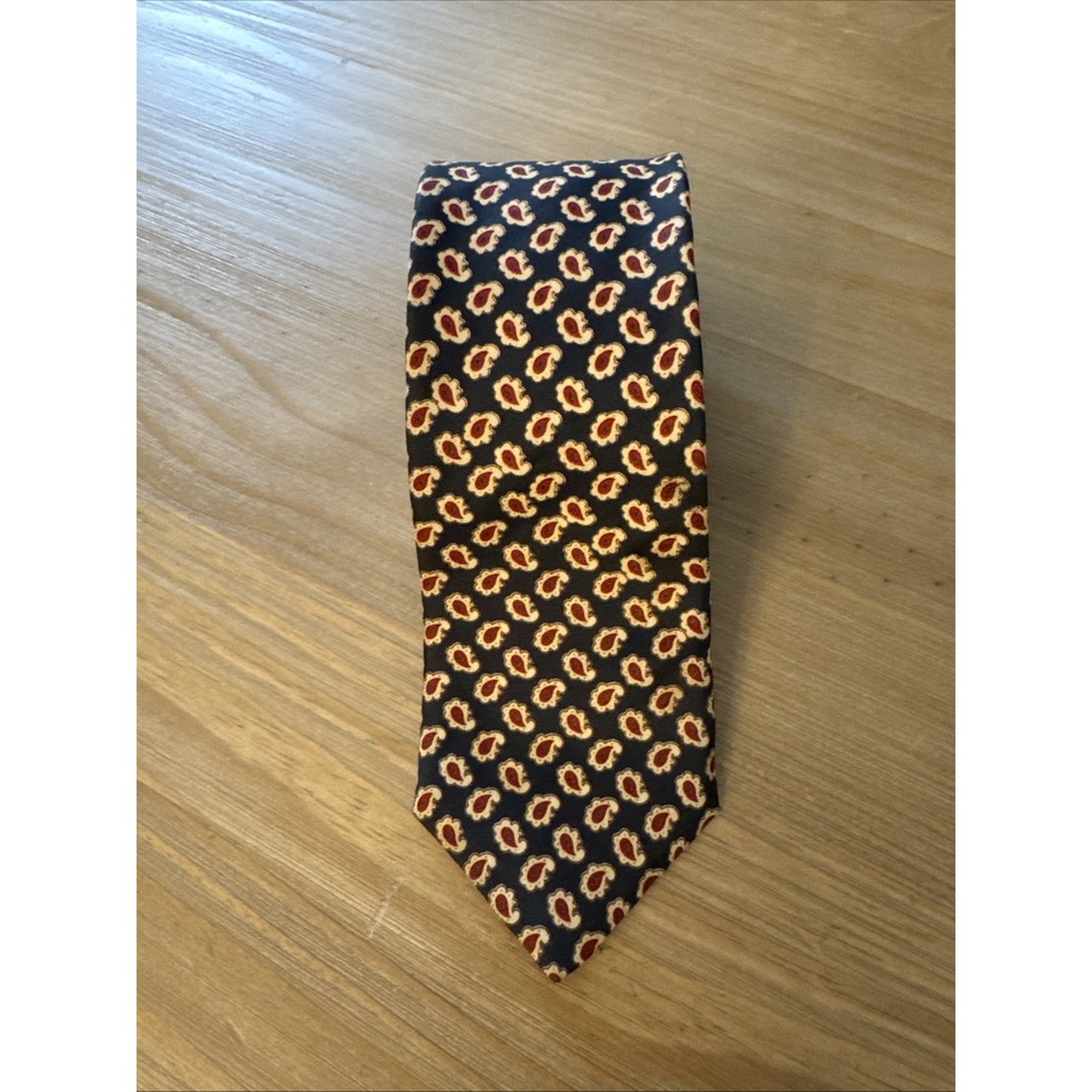 VTG Sears Classic Collection Mens Necktie 100% Silk Blue Red Gold Paisley 55x3